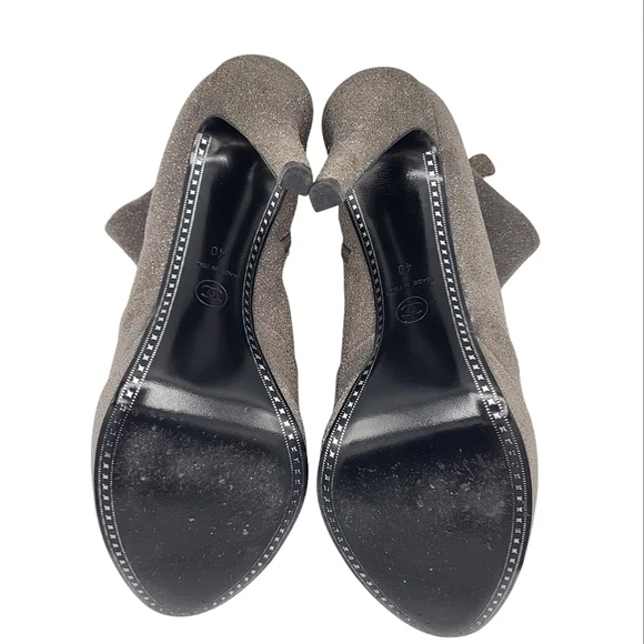 CHANEL CC Logo Cap Toe Suede Platform Ankle Boots Two Tone Booties Gray 40 - Picture 12 of 15